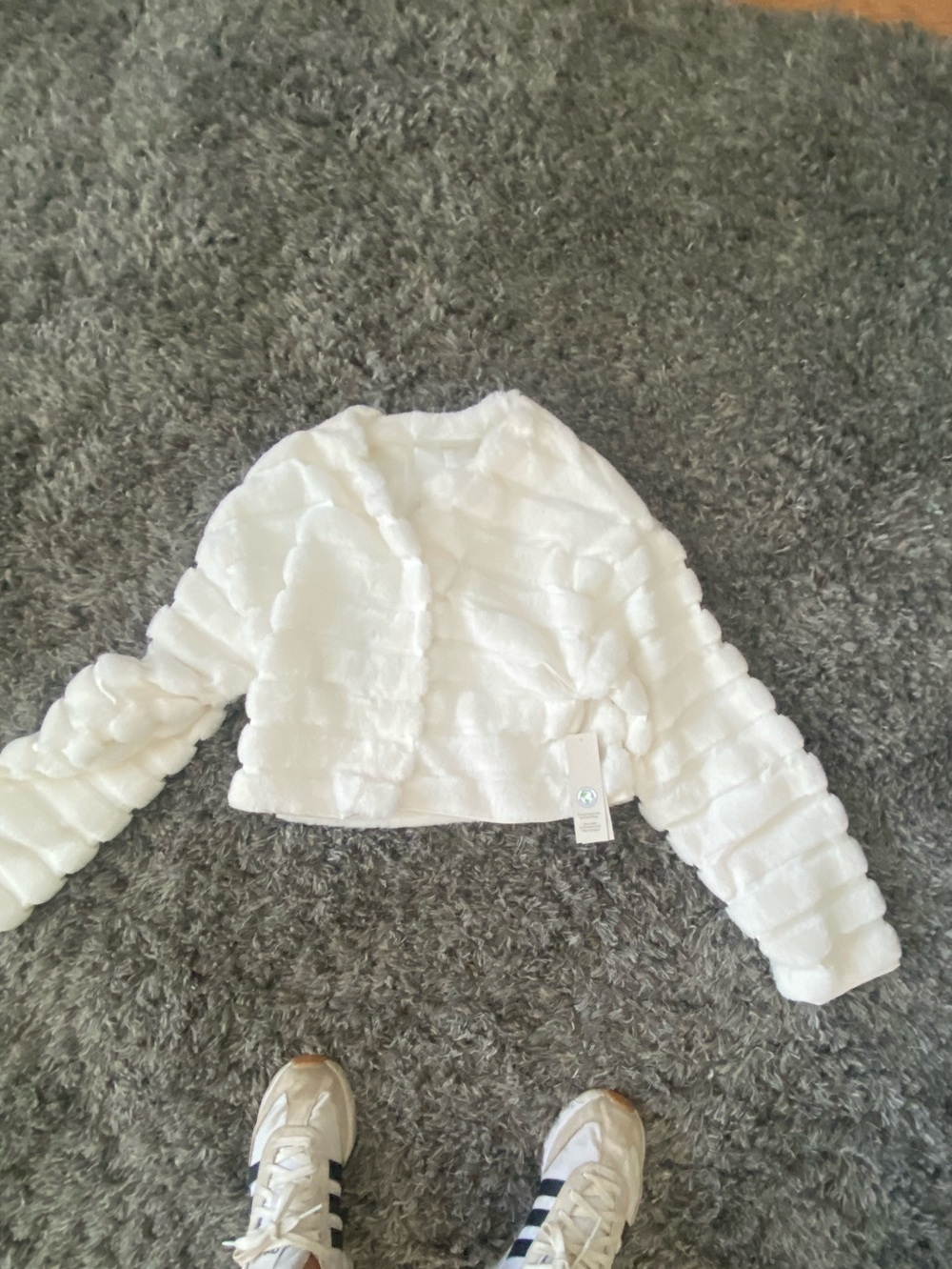 White Faux-Fur Cropped Jacket
